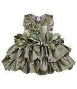 Green printed polyester kids-frocks