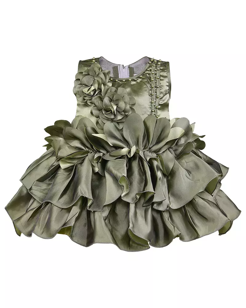 Green printed polyester kids-frocks