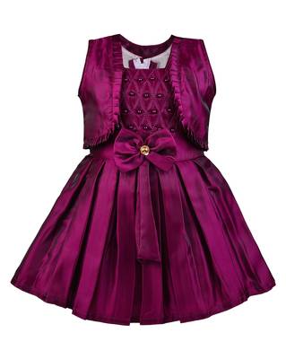 Pink printed silk blend kids-frocks 1