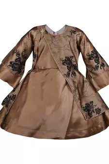 Brown printed polyester kids-frocks