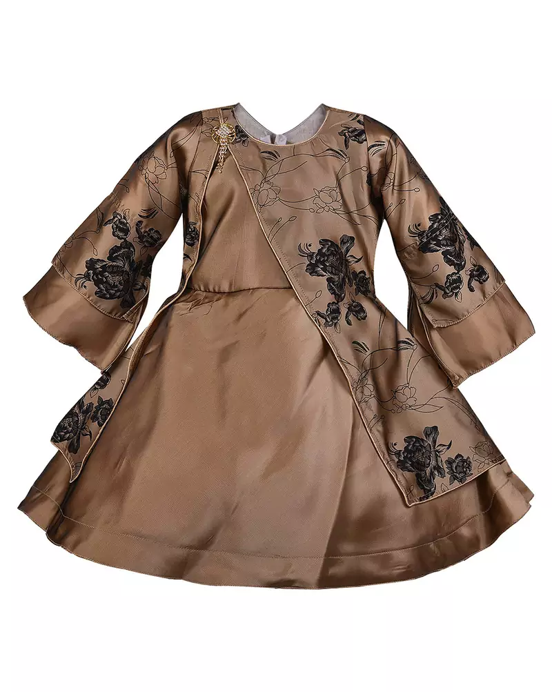 Brown printed polyester kids-frocks