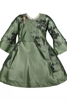 Green printed polyester kids-frocks