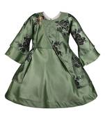 Green printed polyester kids-frocks