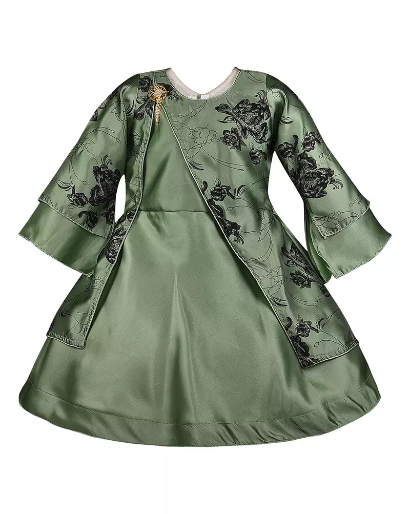 Green printed polyester kids-frocks
