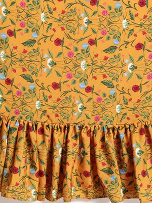 Mustard Yellow Floral Printed Crepe Ruffled Saree With Blouse 4
