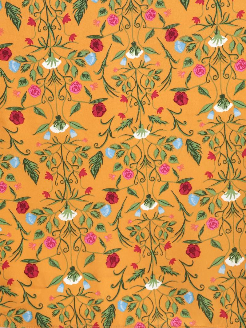 Mustard Yellow Floral Printed Crepe Ruffled Saree With Blouse