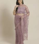 Mustard Yellow Embroidered Net Ruffled Saree With Blouse