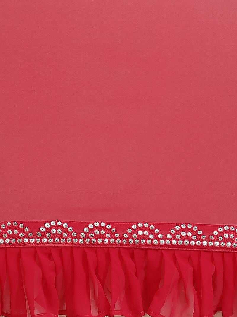 Pink Solid Poly Georgette Ruffled Saree With Bloue