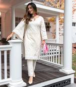 Cotton embroidered chiken work kurti pant