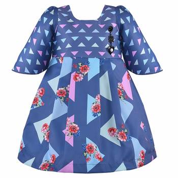Blue printed polyester kids-frocks 1
