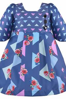 Blue printed polyester kids-frocks
