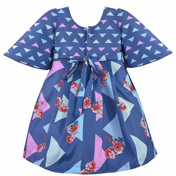 Blue printed polyester kids-frocks 2