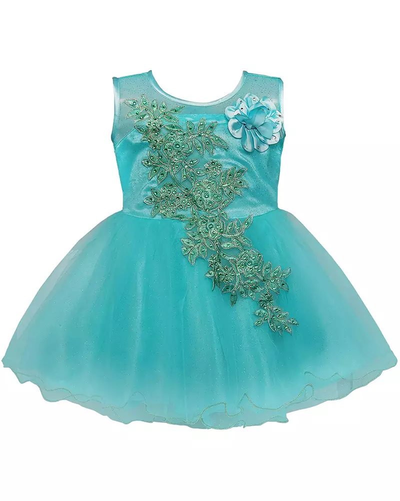 Green printed polyester kids-frocks