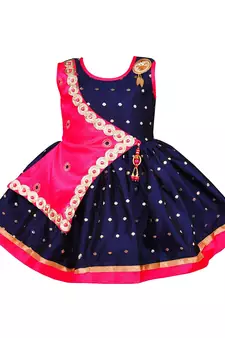 Pink printed silk kids-frocks