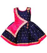 Pink printed silk kids-frocks