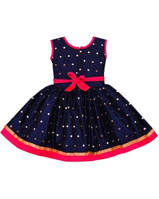 Pink printed silk kids-frocks 2