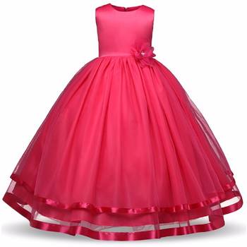 Pink plain satin kids-frocks 1