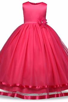 Pink plain satin kids-frocks
