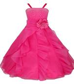 Pink plain satin kids-frocks