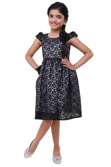Black plain satin kids-frocks