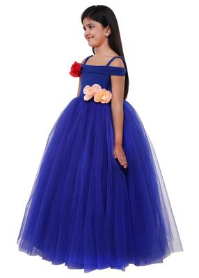 Blue plain satin kids-frocks 1