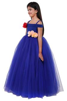 Blue plain satin kids-frocks