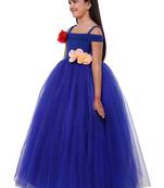 Blue plain satin kids-frocks