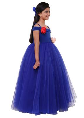 Blue plain satin kids-frocks 2