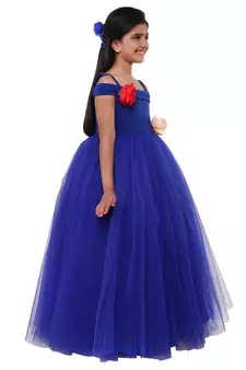 Blue plain satin kids-frocks