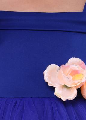 Blue plain satin kids-frocks 4