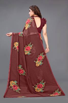 Maroon printed georgette saree with blouse 5