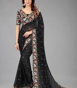 Black embroidered georgette saree with blouse