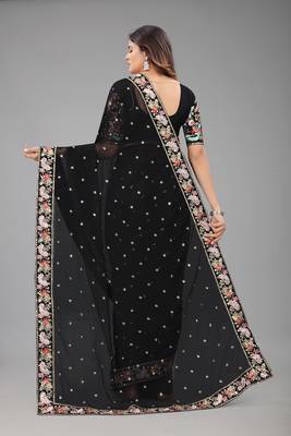 Black embroidered georgette saree with blouse 3