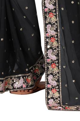 Black embroidered georgette saree with blouse 4