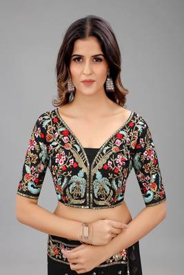 Black embroidered georgette saree with blouse 5