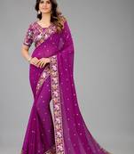 Purple embroidered georgette saree with blouse