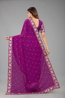 Purple embroidered georgette saree with blouse 3