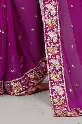 Purple embroidered georgette saree with blouse 4