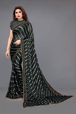 Black embroidered lycra saree with blouse 1