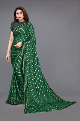 Green embroidered lycra saree with blouse 1