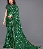 Green embroidered lycra saree with blouse