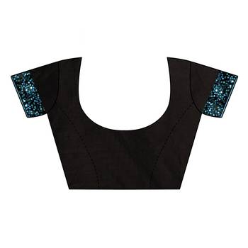 Turquoise embroidered lycra saree with blouse 2