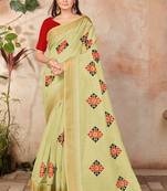 Yellow embroidered cotton saree with blouse