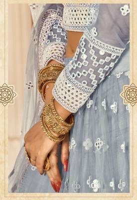 Grey embroidered net semi stitched lehenga 3