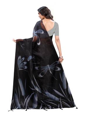 Black Printed Organza Saree With Blouse 1