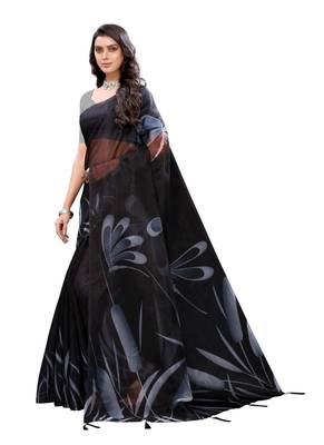 Black Printed Organza Saree With Blouse 3
