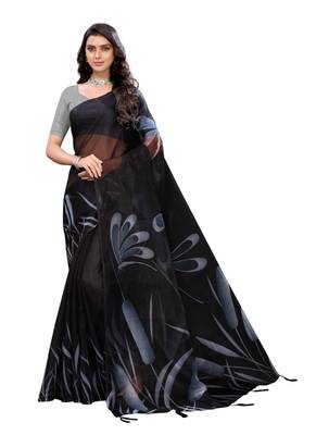 Black Printed Organza Saree With Blouse 5