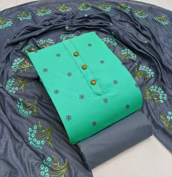 Ligth Green Cotton Embriodered Unstiched Dress Materials With Bottom And Dupatta. 1