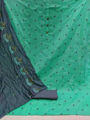 Ligth Green Cotton Embriodered Unstiched Dress Materials With Bottom And Dupatta. 2