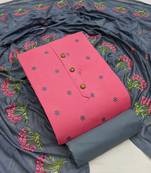 Pink Cotton Embriodered Unstiched Dress Materials With Bottom and Dupatta.
